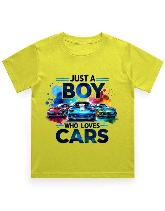 Just a Boy Who Loves Cars – Vibrant Car Lover T-Shirt