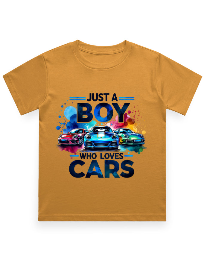 Just a Boy Who Loves Cars – Vibrant Car Lover T-Shirt