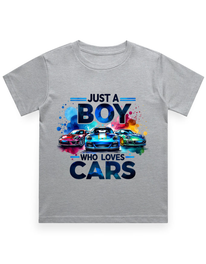 Just a Boy Who Loves Cars – Vibrant Car Lover T-Shirt