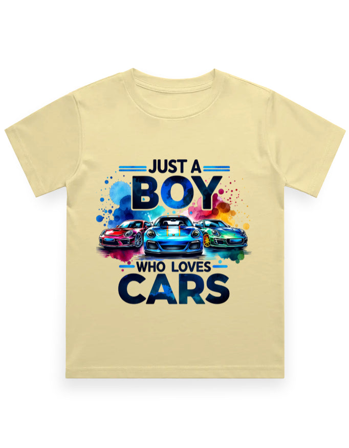 Just a Boy Who Loves Cars – Vibrant Car Lover T-Shirt