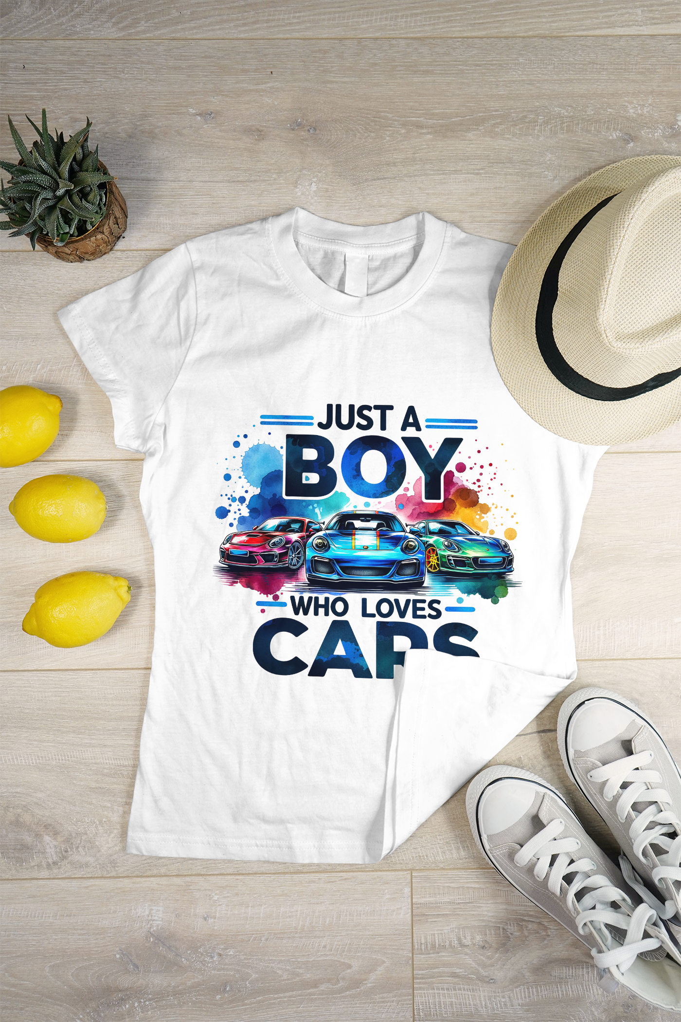 Just a Boy Who Loves Cars – Vibrant Car Lover T-Shirt