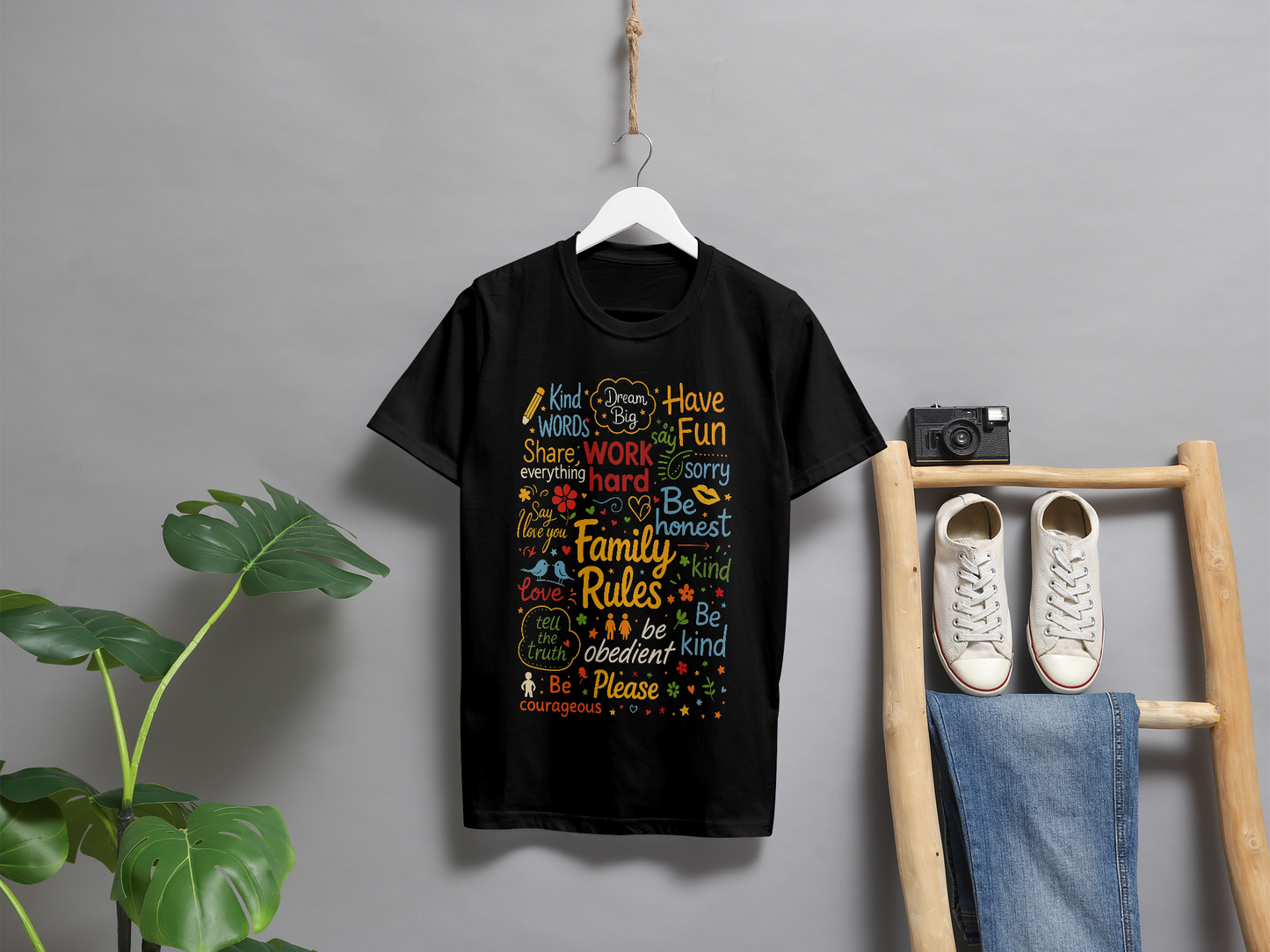 Family Rules Typography T-Shirt – Bold Motivational Design