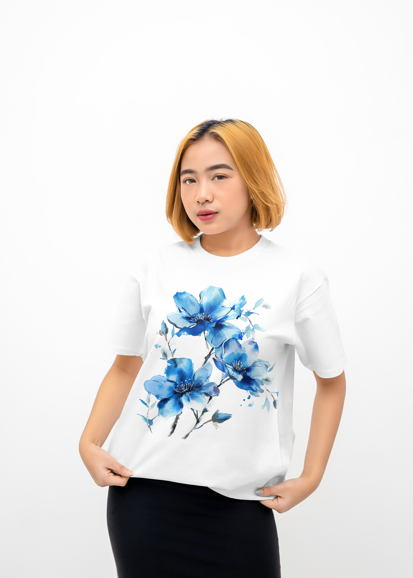 Midnight Bloom β Blue Floral Elegance Tee