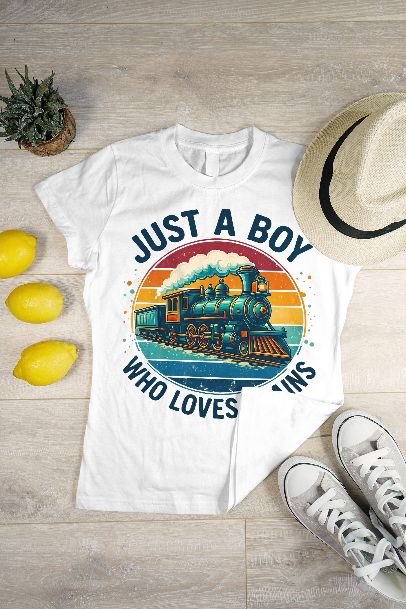 Just a Boy Who Loves Trains – Graphic T-Shirt