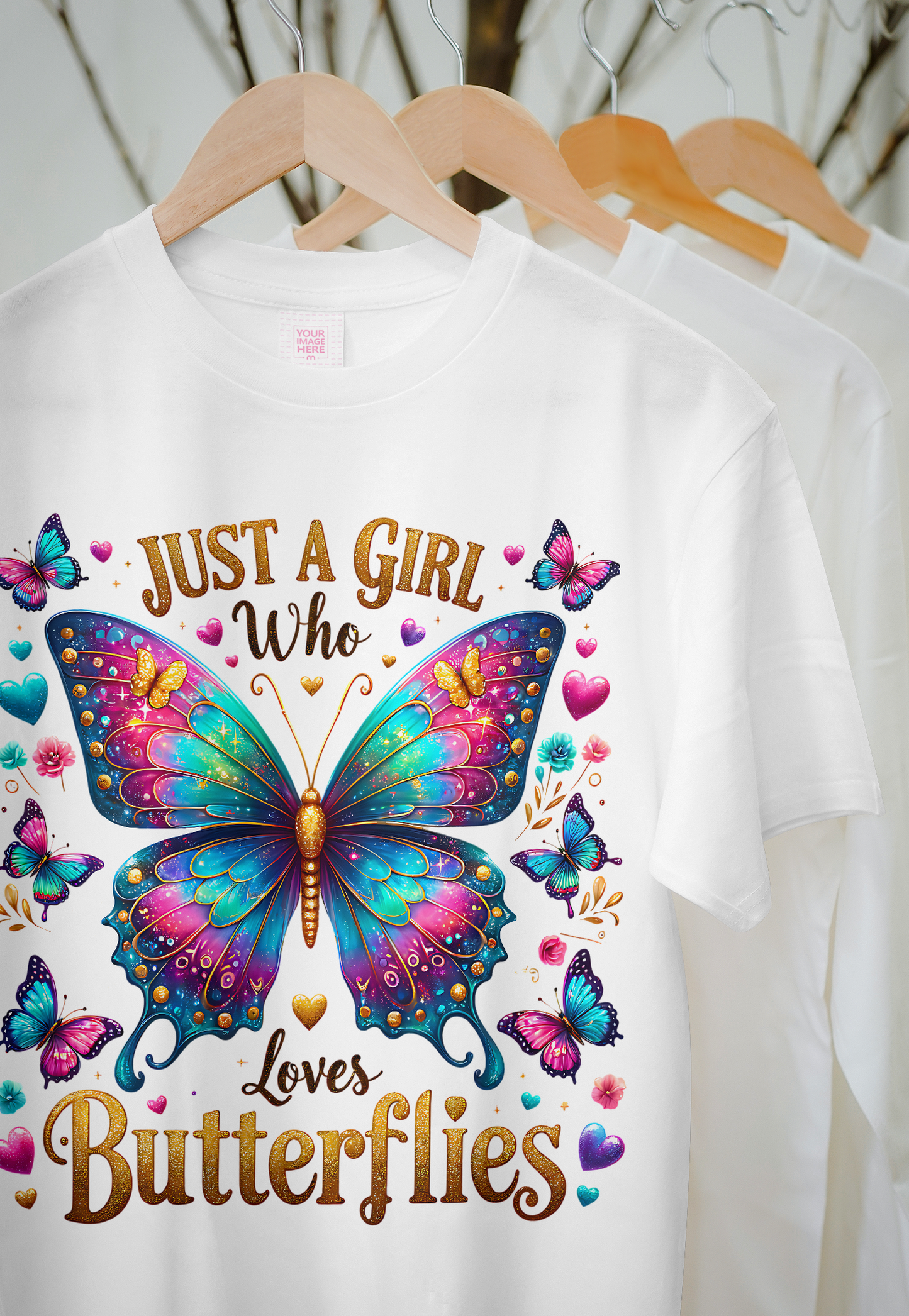 Just a Girl Who Loves Butterflies – Colorful Butterfly Graphic T-Shirt