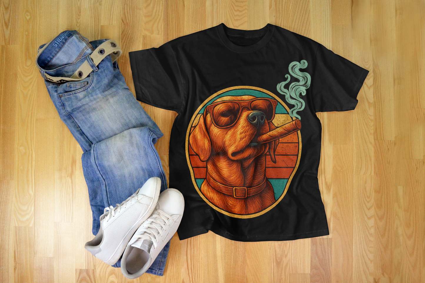"Boss Dog Vibes – Retro Cigar Cool Tee"