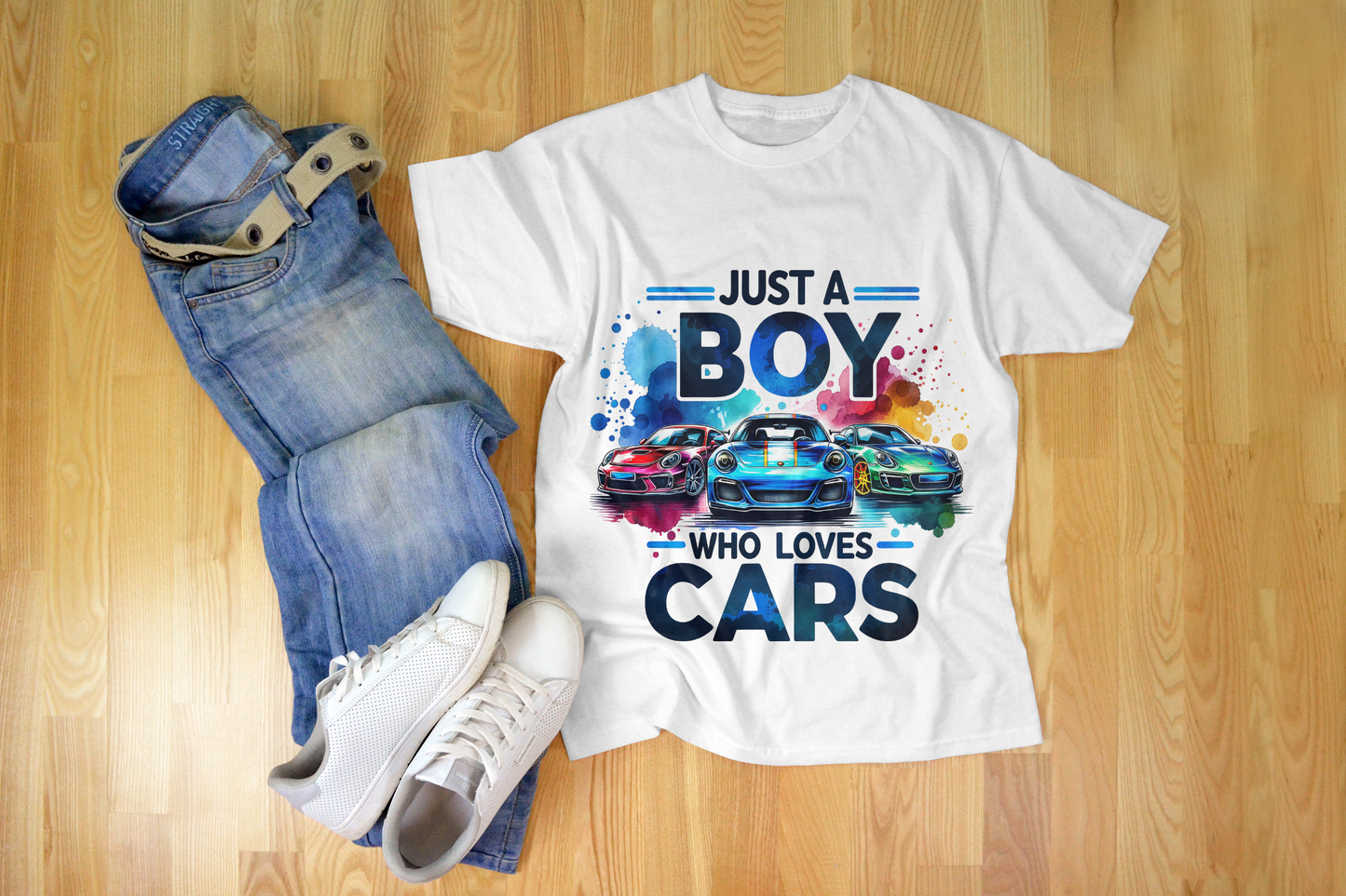 Just a Boy Who Loves Cars – Vibrant Car Lover T-Shirt