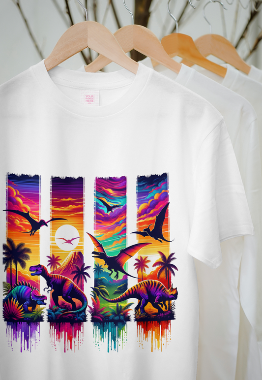 🌴🦖 Neon Jurassic Escape – Vibrant Dino Sunset