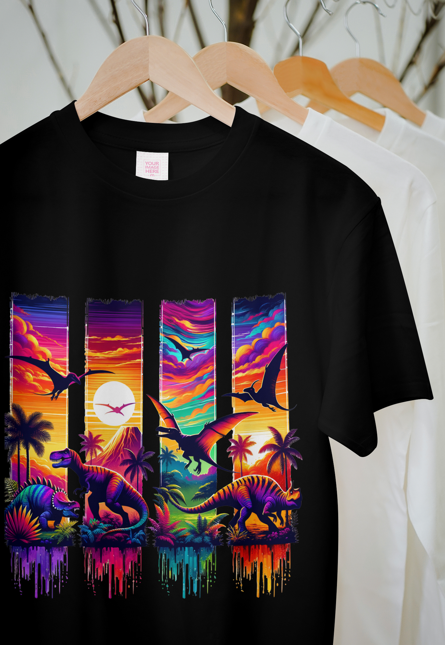 🌴🦖 Neon Jurassic Escape – Vibrant Dino Sunset