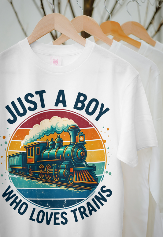 Just a Boy Who Loves Trains – Graphic T-Shirt