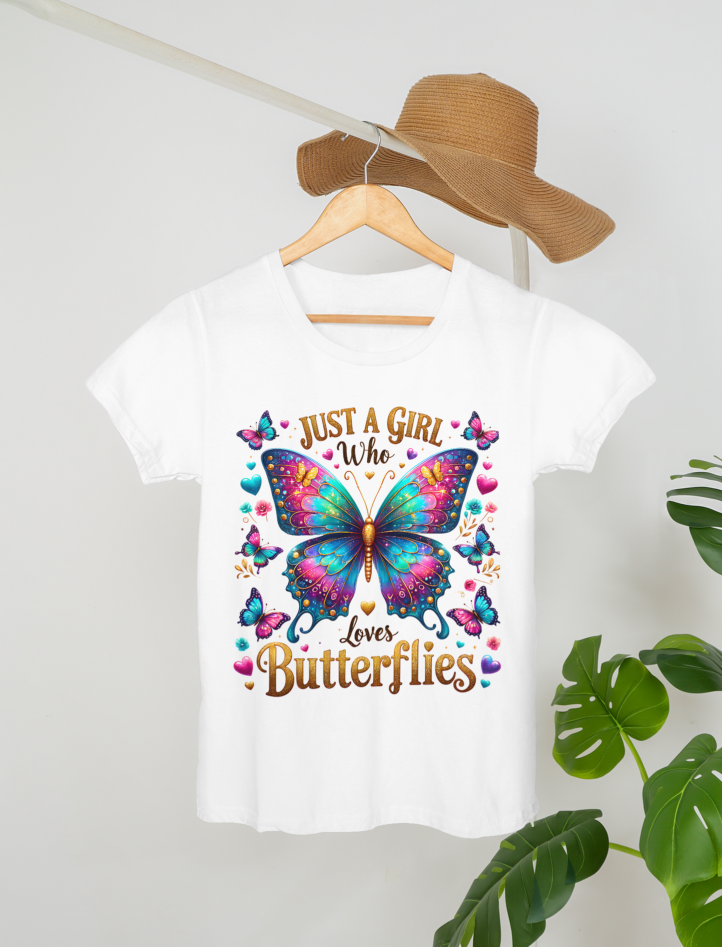 Just a Girl Who Loves Butterflies – Colorful Butterfly Graphic T-Shirt