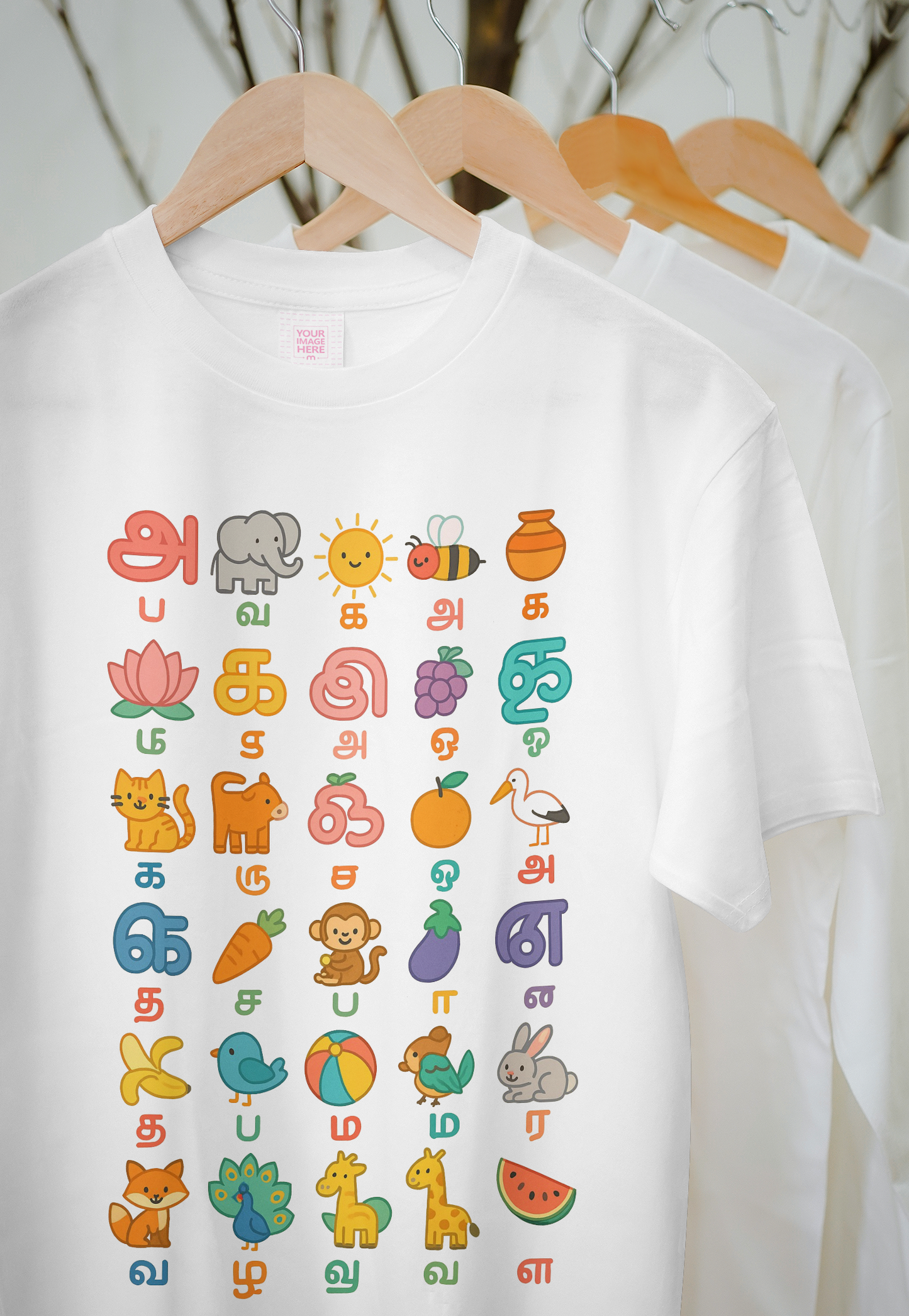 Tamil Alphabet Learning Poster for Kids | Illustrated A–Z Tamil Uyir & Mei Letters Chart- Grown kids